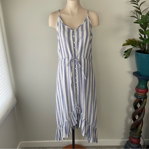 Rails Frida Linen Striped Midi Tank Dress Blue White Front Button Sleeveless - Picture 3 of 13